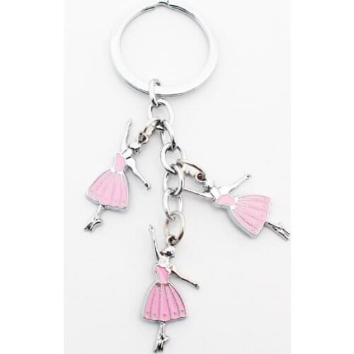 FREE SHIPPING BY DHL 100pcs/lot Wholesale Metal Ballerina Keychains Zinc Alloy Girl Dancing Ballet Keyrings for Gifts