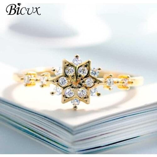 BICUX New Snowflake Crystal Rings Luxury Gold Silver Color Engagement Rings for Women Fashion Cubic Ring Wedding 2019 Jewelry