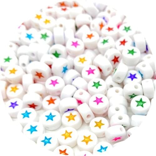 100pcs/Lot 7mm Acrylic Spaced Beads Round Shape Five-pointed star Loose Beads For Jewelry Making DIY Handmade Charms Bracelet
