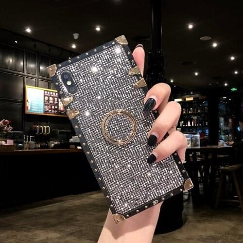 Luxury Rhinestone Phone Case for Samsung M10 A30 A20e A50 A70 M20 M30s M21 A40s A10s A20s A60 TPU Square Cover With Ring Bracket