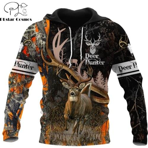 Hunting Deer Black Camo 3D Printed Fashion Mens Autumn Hoodie Sweatshirt Unisex Streetwear Casual Zip Jacket Pullover KJ544