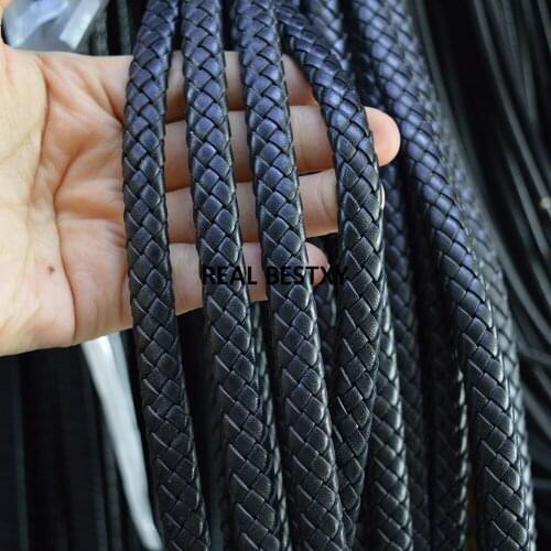 D032 5m/lot approx 10*5.2mm black Flat Genuine Cow braid Leather Cord Fashion Jewelry Findings Black Leathers DIY Leather items