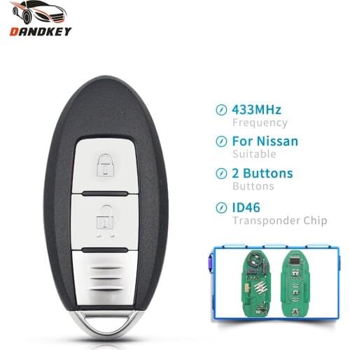 Dandkey 2 Buttons For Nissan Juke Qashqai X-Trail 2014-2020 Remote Car Key Uncut Blade 433Mhz ID46 Chip