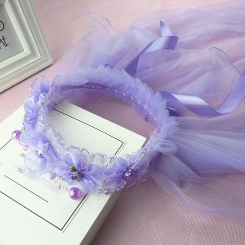 Children Children Girls Princess Hairband Double Layers Tulle Veils Flowers Garland Ruffles Floral Lace Satin Lace Up Ribbon