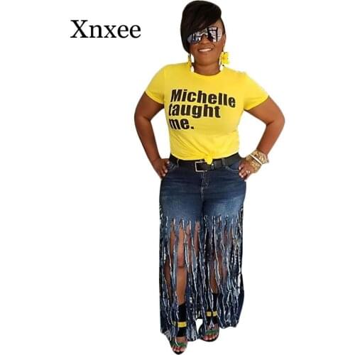 Long High Waist Straight Ladies Women Jeans Blue Fringe Tassel Denim Pants Plus Size boyfriend jeans for women Strreetwear