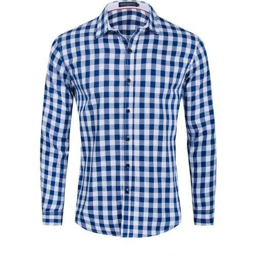European and American Mens Autumn Cotton Denim Plaid Shirt Loose Youth Casual Lapel Shirt