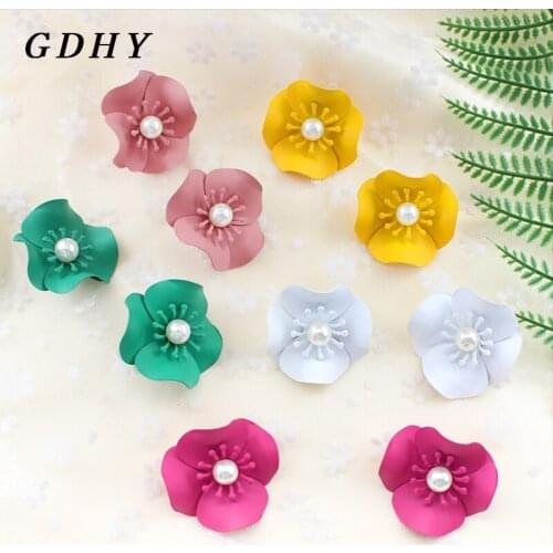 GDHY Fashion Cute Colorful Big Flower Pearl stamen Earrings Korean Stud Earrings Summer Style For Womens Kids Jewelry Brincos