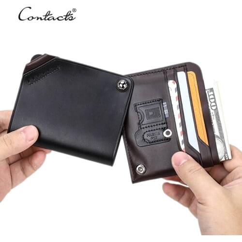CONTACTS Credit Card Wallet Genuine Leather Card Case Holder For Men Slim Wallets with Coin Pocket Purse Quality Cards Holder