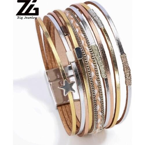 ZG Leather Bracelets For Women Star Friendship Bracelets Pulseira Masculina Jewelry 2019