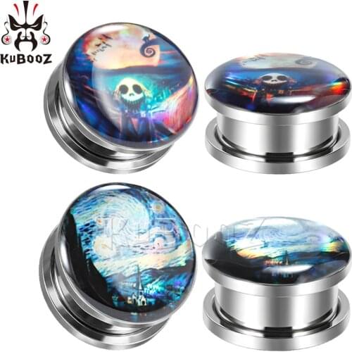 Kubooz New Starry Sky Monk Logo Fashion Ear Gagues Stud Screw Tunnels Stainlees Steel Body Jewelry Multi Size Pair Selling