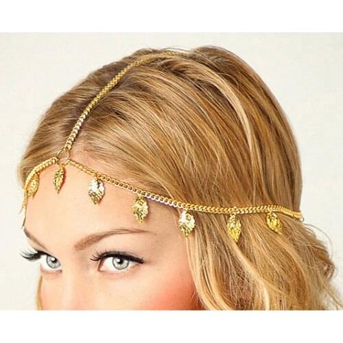 Metal Leaf forehead dance eyebrow pendant headdress chain hair ornament head chain Bohemian headdress
