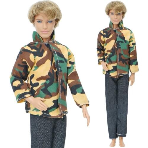 1 Set Fashion Men Outfits Camouflage Long-Sleeved Shirt Jeans Trousers Casual Wear Clothes Accessories for Barbie Doll Ken Toy