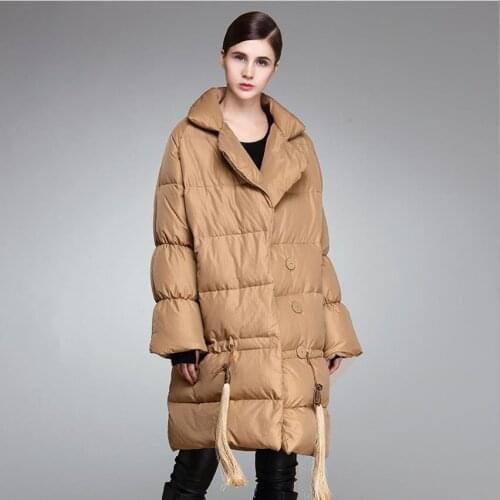 Fashion suit collar thick warm white duck Down jacket female new arrival tassel stitching thicker warm 90% duck down coat F678