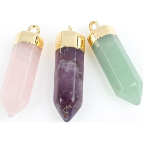 Fashion Semi-precious Stones Pendant Hexagon Pillars Warhead Pendant Natural Pendant Handmade DIY Necklace Jewelry Accessories