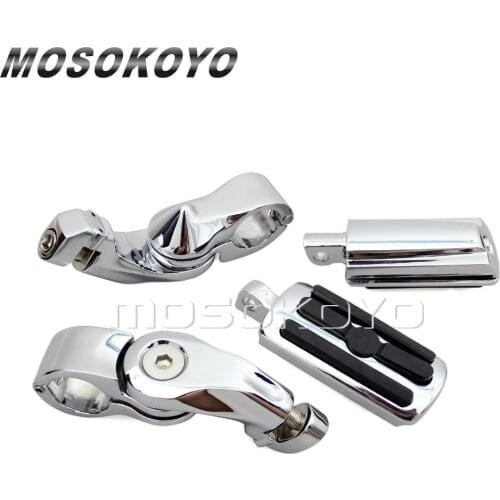 Motorcycle Chrome Adjustable Angled 1 1/4" 1.25" Engine Guards Foot Peg Clamp Mount Kit Universal for Harley Cafe Racer Honda