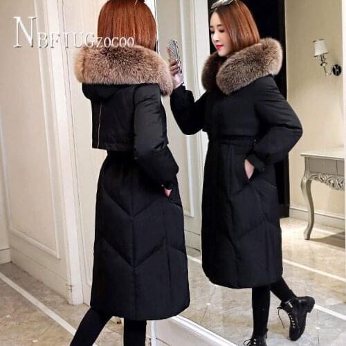 2020 New Fur Hooded Pocket Women Parkas Winter Long Style Female Overcoat