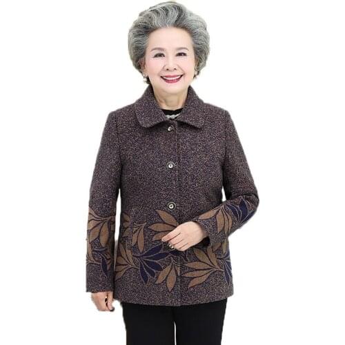 Middle-aged and Elderly Womens Coats New Spring Autumn Woolen Coat Plus Velvet Warm Winter Jacket Blended Wool Outerwear 5XL