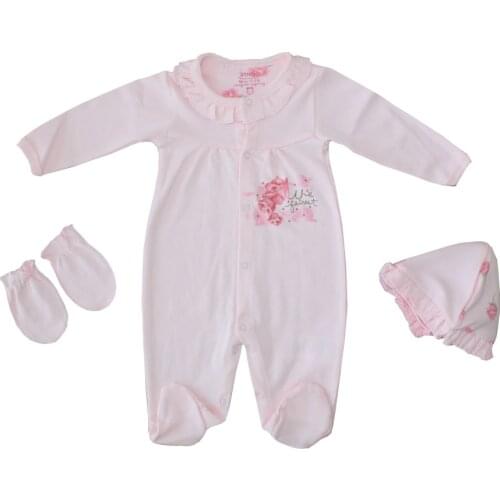 Rose Fragrant Rose Pattern Pink 3 Piece Girl Baby Jumpsuit