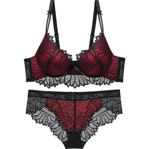 DKERT Sexy Lingerie Set Lace Underwear Bra briefs Set Push Up Transparent Lace BC Cup Bra and Panty Set
