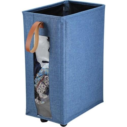 Collapsible Laundry Basket Dirty Clothes Hamper on Wheels Foldable Storage Bin with Windows Sundries Toy Sorter Basket Bathroom