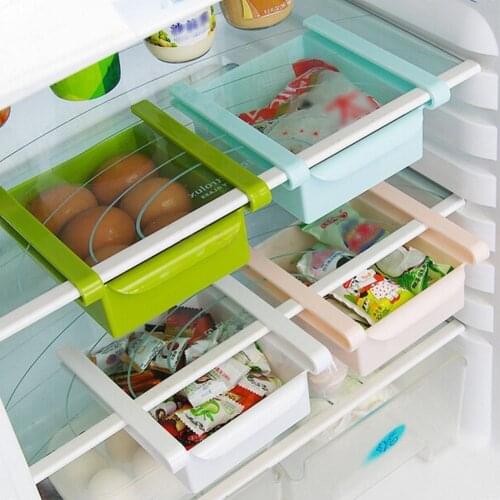Slide Kitchen Storage Boxes Durable Fridge Freezer Space Saver Organizer Refrigerator Rack Shelf Holder Storage Drawer Household