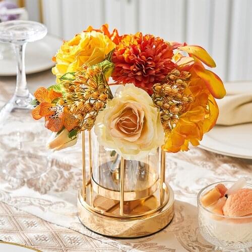 Modern Glass Vase Golden Metal European Transparent Flower Vases Nordic Decoration Home Living Room Decoration Crafts Gifts