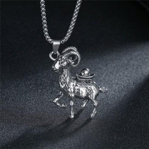 Vintage Fashion Statement Goat Pendant Necklace For Men Link Chain Choker Jewelry Punk Goth Gothic Wicca Accessories