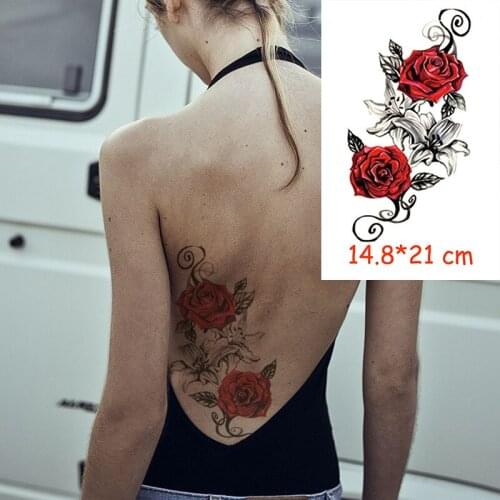 Waterproof Temporary Tattoo Sticker red rose flower tatoo water transfer fake tattoos flash tatto Woman Man lady 14.8*21 cm
