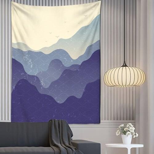 Sun Sea Tapestry Ocean Beach Wall Hanging Water Landscape Beach Decoration Blue Cloud Blue Frothy Blanket Polyester Handmade
