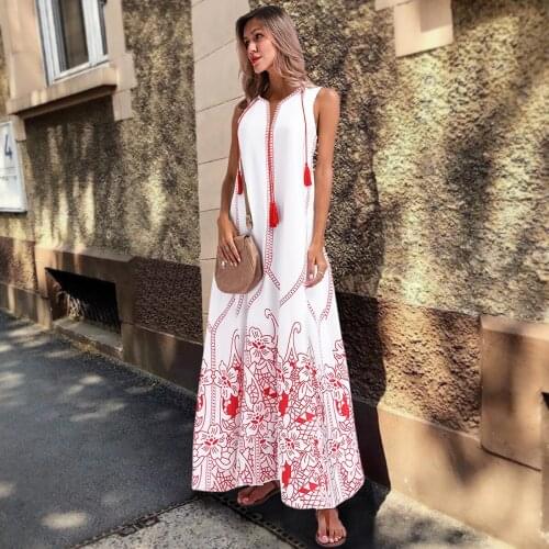 Summer hot Womens Clothing Tassel Long A Lined party dress Sleeveless ankle-length sundress Loose Plus large Size
