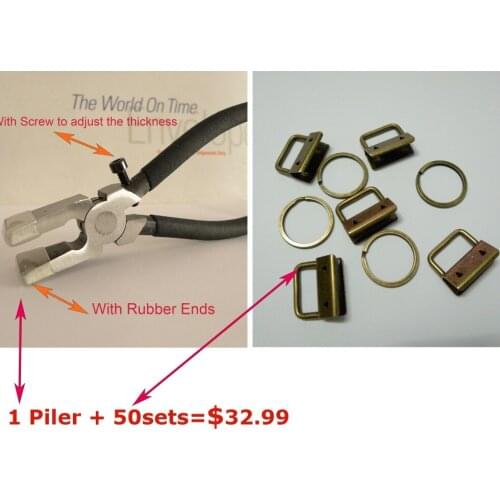 1 Plier + 50sets 1" 25mm Antique Brass Color Key Fob Hardware Combo Package
