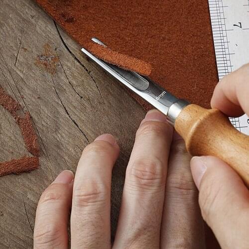 1pc Wood Handle French Style Leathercraft Leather Edge Beveler Leather Cutting Skiving Trimming Tool Leather Craft Tool