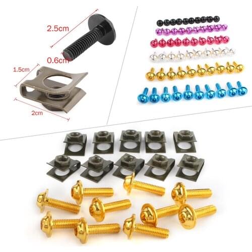 10pcs Motorcycle M6 Body Fairing Bolts Replacement Spire/Speed Clips Bolt kit Fastener Clips Screw Set Univeral CNC Aluminium