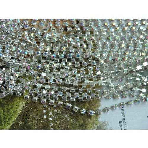 10 Yard 3.5mm SS14 Gradea Crystal AB Rhinestone Crystal Silver Chain Band Wedding Favor