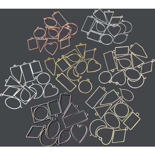 11pcs/Lot 7 Color Assorted Geometric Hollow Pressed Flower Frame Pendant Resin Jewelry Making Bezel Mold
