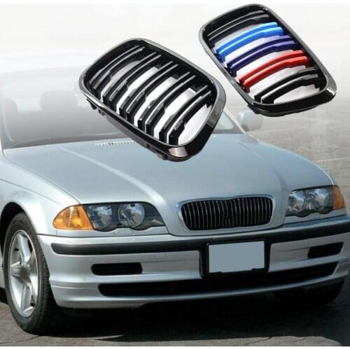 ABS 2Pcs Durable Dual Slat Bumper Kidney Grill 51138208489 51138208490 Brilliant Black Car Grille Perfect Match