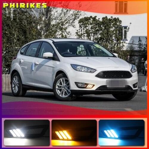 2PCS For Ford Focus 3 mk3 2015 2016 2017 2018 Turn signal and dimming style Relay 12V LED Car DRL daytime running light Fog lamp