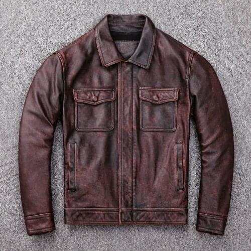2020 Large Size Mens Cow Brand Vintage Pilot Motorcycle Biker Jacket High Quality Genuine Leather Coat for Male
