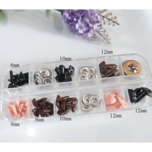 32pcs/box 6x8mm/8x10mm/10x12mm smooth stem plastic toy nose animal nose & meteal washer--black/brown/flesh color