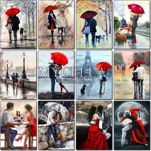 5D DIY Diamond Painting Cross Stitch Couples Wall Sticker Diamond Embroidery Full Round Mosaic Crafts Umbrella Lovers Home Decor