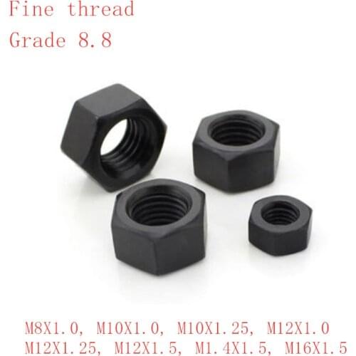 DIN934 Fine thread hex nut steel with black M8*1.0,M10*1.0/1.25,M12*1.0/1.25/1.5,M14*1.5,M16*1.5,M20*1.5