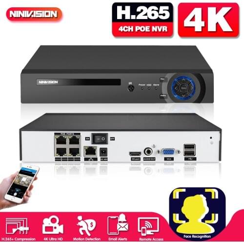 8MP POE NVR H.265 4CH 4K Audio Surveillance Security IP Camera POE CCTV System ONVIF P2P NVR Network Video Recorder