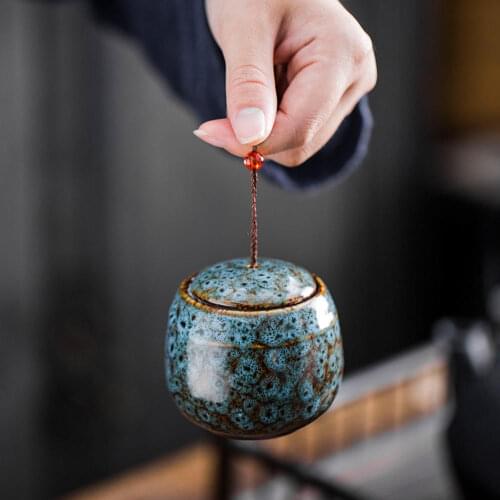 LINSBAYWU Ceramic Portable Travel Teapot China Retro Home Storage Irrigation Moisture-proof Tea Storage Pot