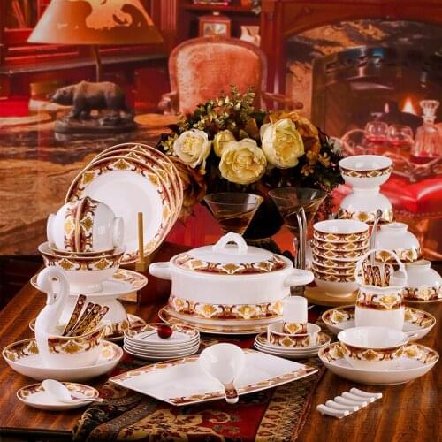 Korean high-grade bone china tableware set Jingdezhen ceramic tableware bowl dish household tableware wedding housewarming gifts