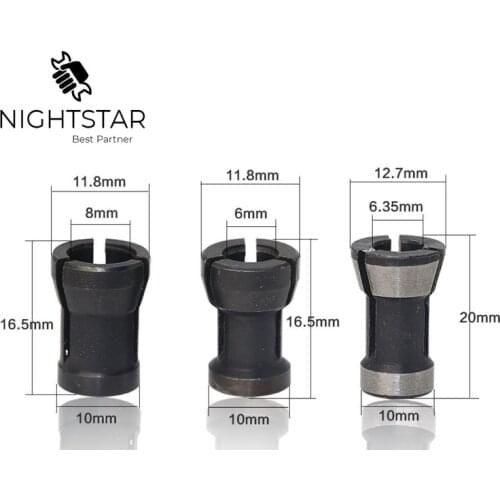 Krachtige 3Pcs Milling Collet Chuck Precision Adapter Conversion Chuck Woodworking Milling Trimming Cutter Chucks 6mm 6.35mm 8mm