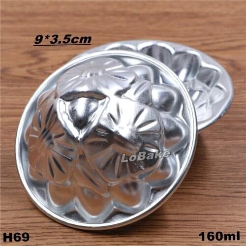 5pcs/lot) 160ml round flower shape aluminium alloy tart mold jelly pudding molding gelatin mould cupcake molds DIY cake tools
