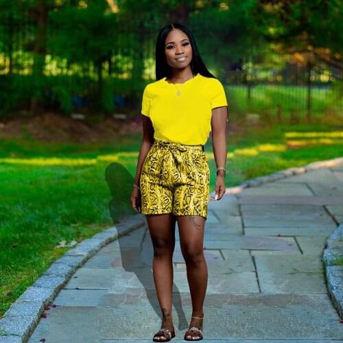 Summer Outfits for Women Short Sleeve Tee Shirt Serpentine Print Tracksuit Two Piece Set Sporty Jogger Suit Biker Shorts Outfits