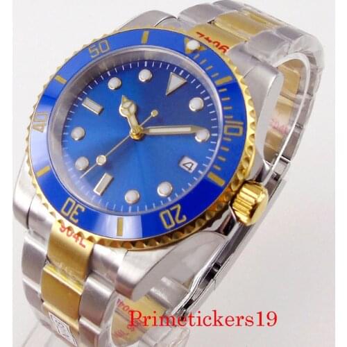 Mechanical Automatic Men Watch 40mm Bliger Gold Plated Blue Dial Sapphire Glass Date Rotating Bezel Oyster Bracelet