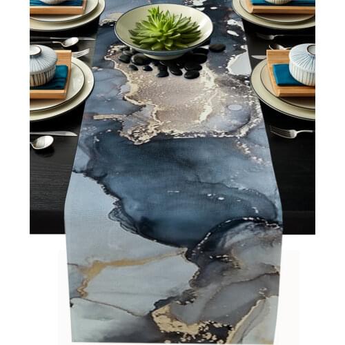 Marble Texture Ink Painting Golden Lines Table Runner Wedding Table Decor Dining Table Decor Placemat Christmas Decor Tablecloth