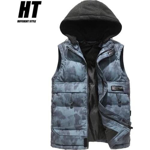 Mens Hooded Vest Jacket Autumn Winter Casual Slim Fit Down Jackets Men Vests Sleeveless Thick Warm Fashion Camouflage Waistcoat